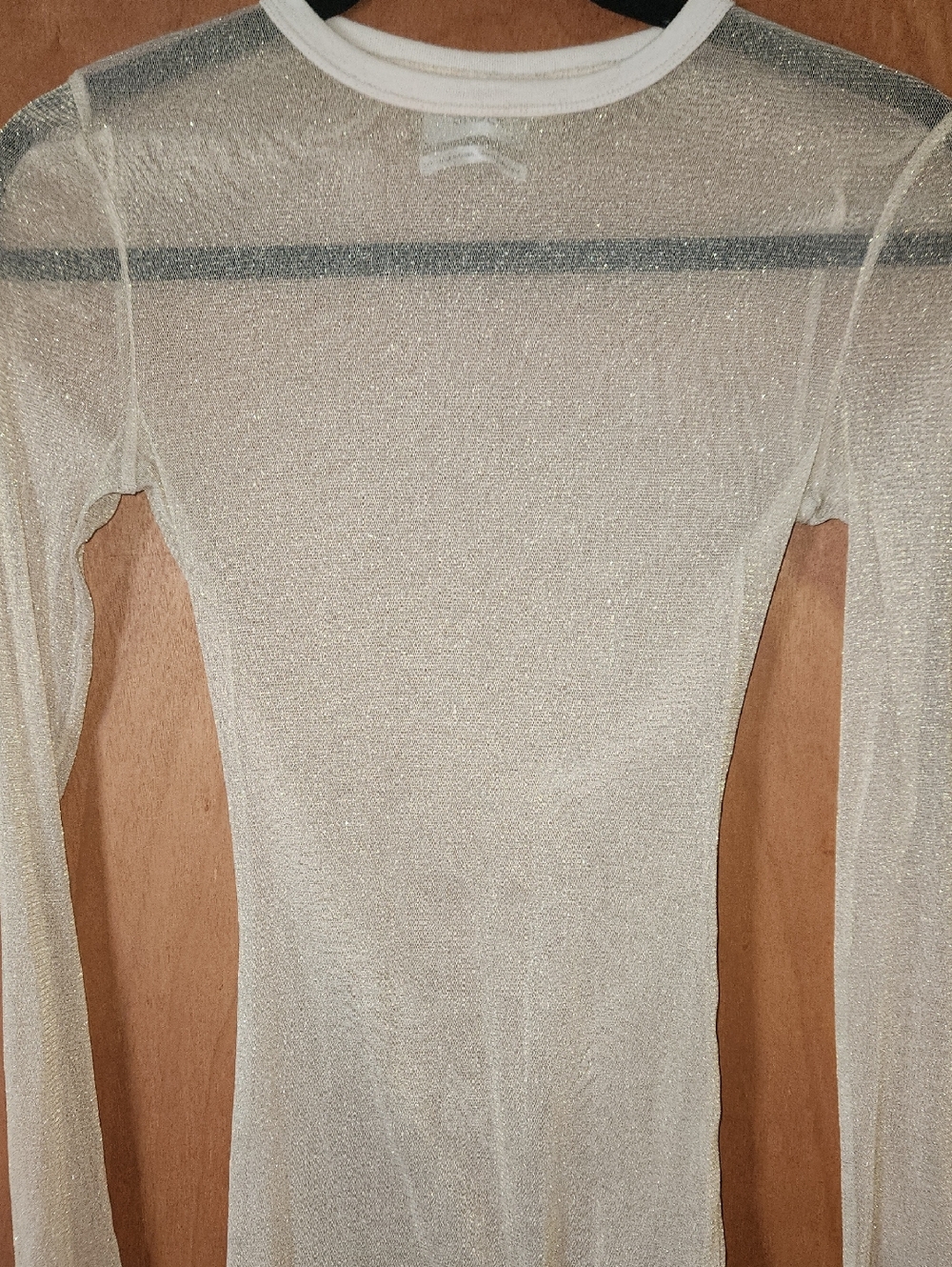 Out From Under Stretchy Sheer Shimmery Long-Sleeve Top - Cream